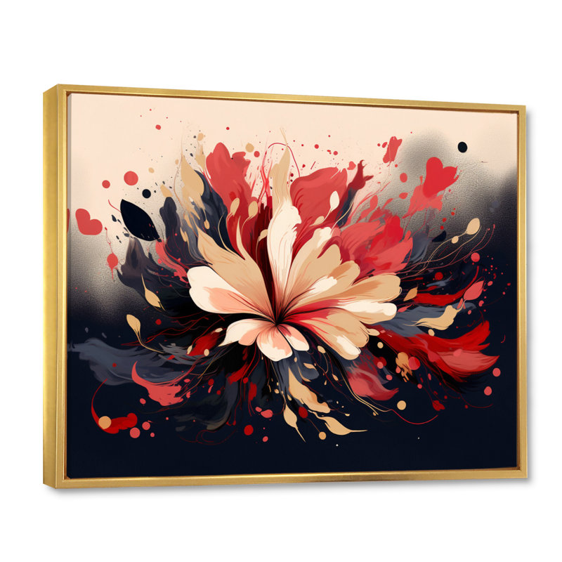 Beige rouge harmonie dans le chaos sur toile, Cadre flottant doré, H 12 po x l 20 po x P 1 po