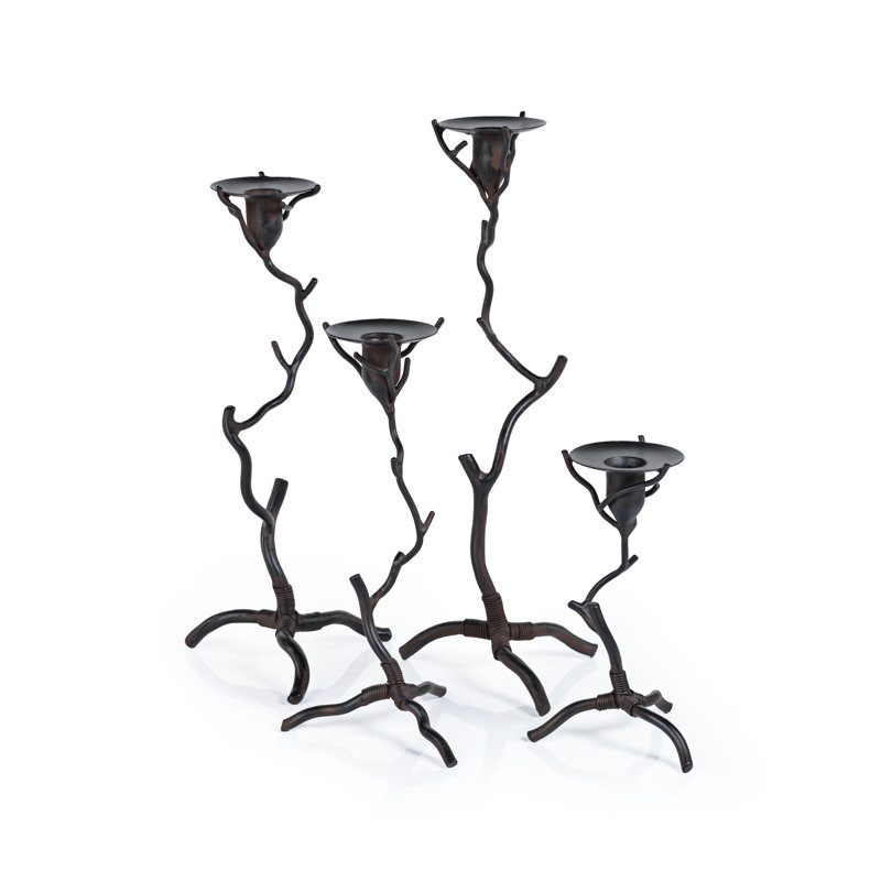 Brunel Twig Design Wrought Iron Candleholder, 8" H x 4.5" W x 4.5" D 
