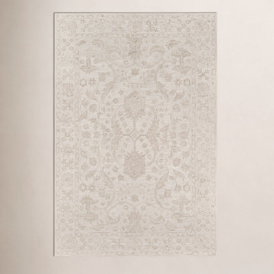 Cece Beige Hand-Tufted Wool Floral Rug