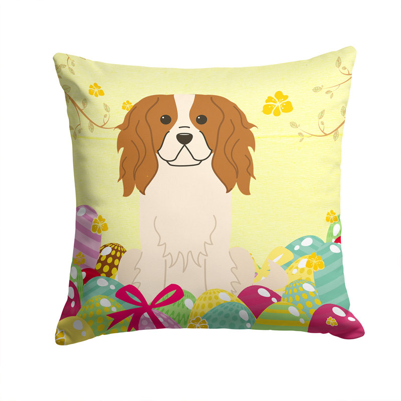 Coussin décoratif d’intérieur/d’extérieur collie de pâques œufs border, 14 po x 14 po, Épagneul cavalier