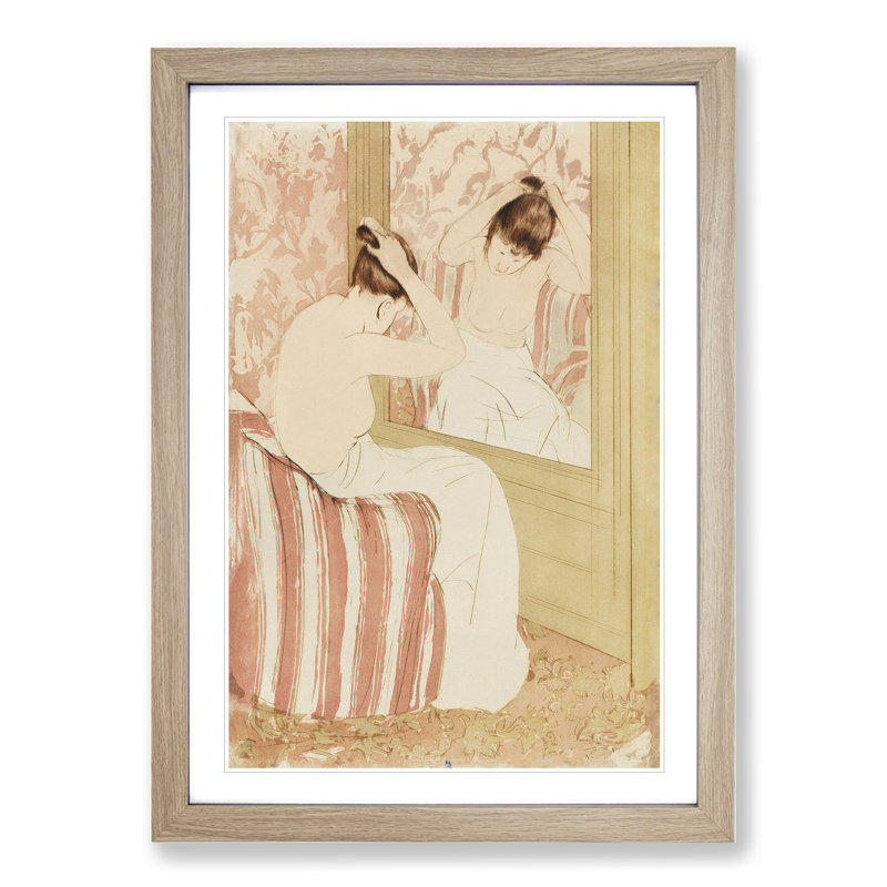 The Coiffure by Mary Cassatt - Picture Frame Graphic Art, Oak Framed, 65cm H x 48cm W x 2cm D