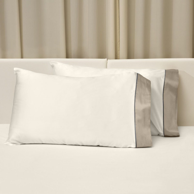 Luna Pillow Case, Ivory/Khaki, King Pillowcase