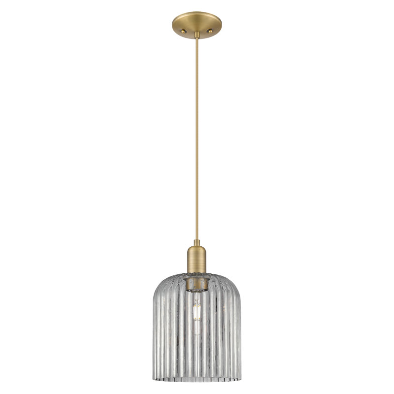 Mini luminaire suspendu suspendu 1 lumière Downtown, H 13,5 po x l 8 po x P 8 po, Gris fumée clair, Laiton brossé