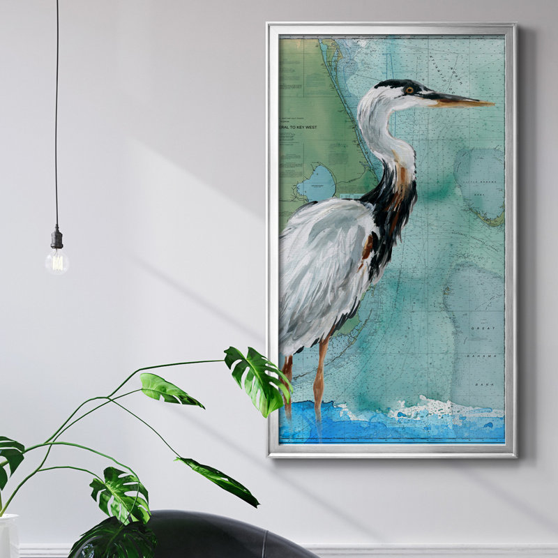 Key West Crane - peinture sur toile encadrée, H 22,5 po x l 42,5 po x P 1,5 po, Cadre argenté