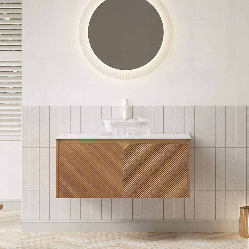 Meuble-lavabo mural 36 po avec lavabo et armoire de rangement flottante en contreplaqué mural, Rond transparent, 36"