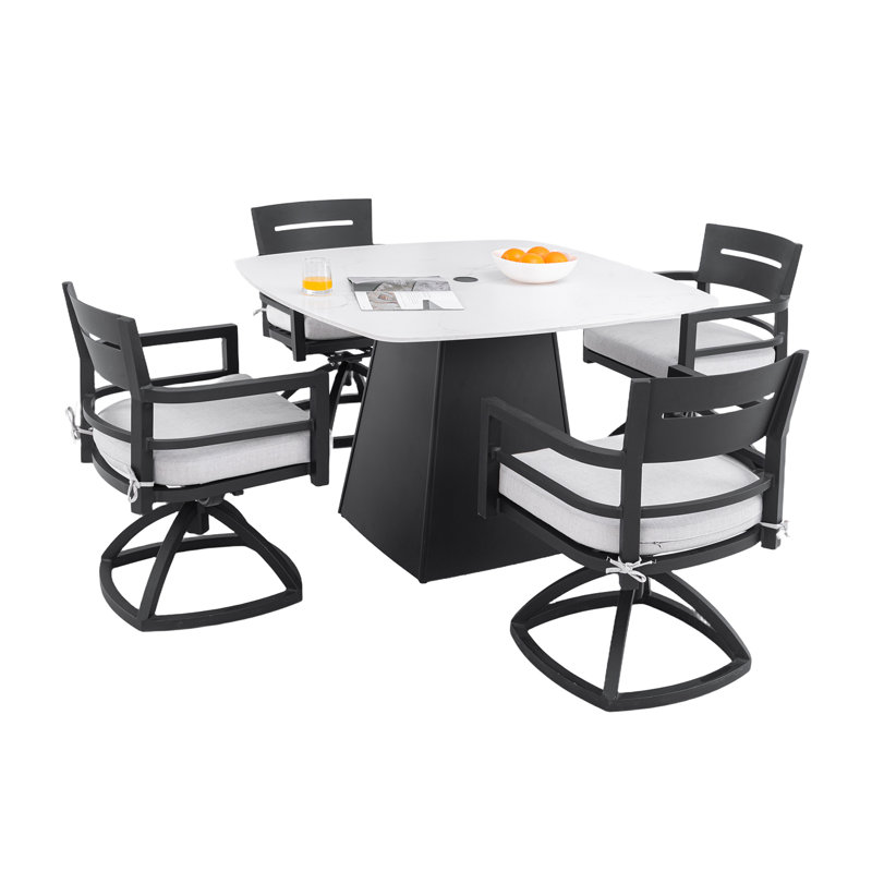 Ensemble de salle à manger à piédestal d'extérieur 5 pièces