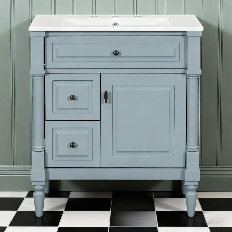 Meuble-lavabo 30 po avec lavabo, bleu, Noir, Bleu