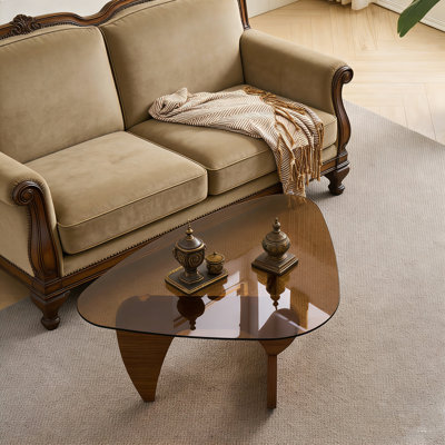 Modern wooden center table, small country style living room coffee table, tempered glass top, brown