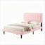 Structure de lit tapissier grand format en velours rose, assemblage facile, finition luxueuse en velours rose