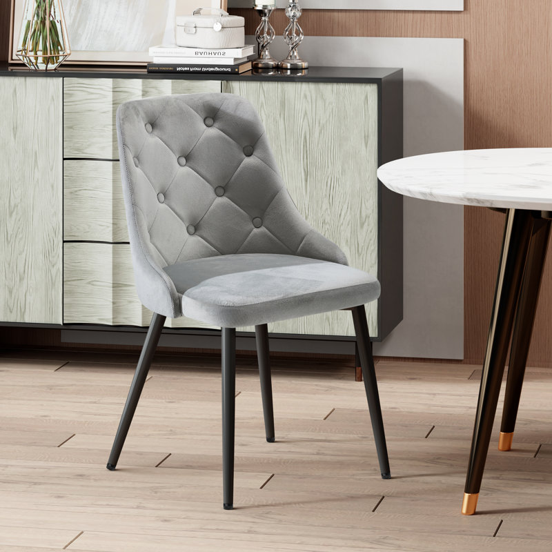 Tufted Velvet Upholstered Back Dining Chair, Gray