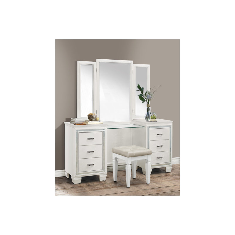 Ensemble de chambre avec lit plateforme 4 pièces Hiede, Blanc