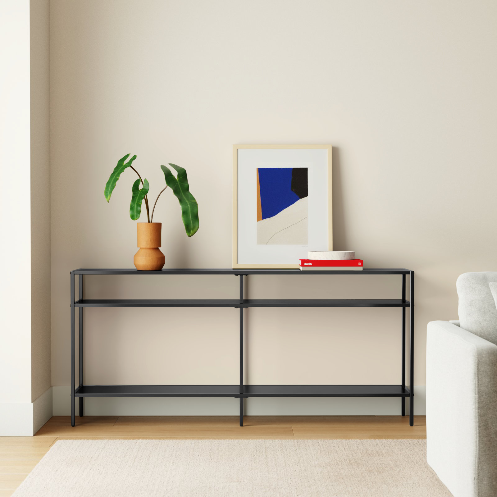 Ceno 55"-64" Console Table, 29" H x 64" W x 12" D, Blackened Bronze