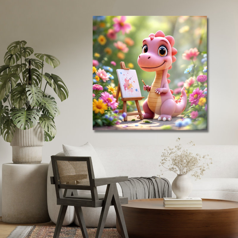 Art mural en verre trempé bébé dinosaure, 20" H x 20" W
