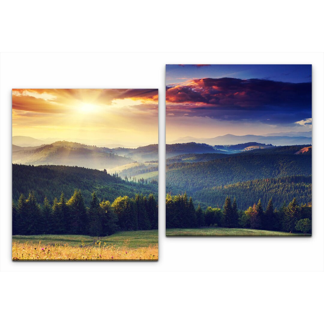 2-tlg. Leinwandbilder-Set Landschaft mit Bergen und Wolken