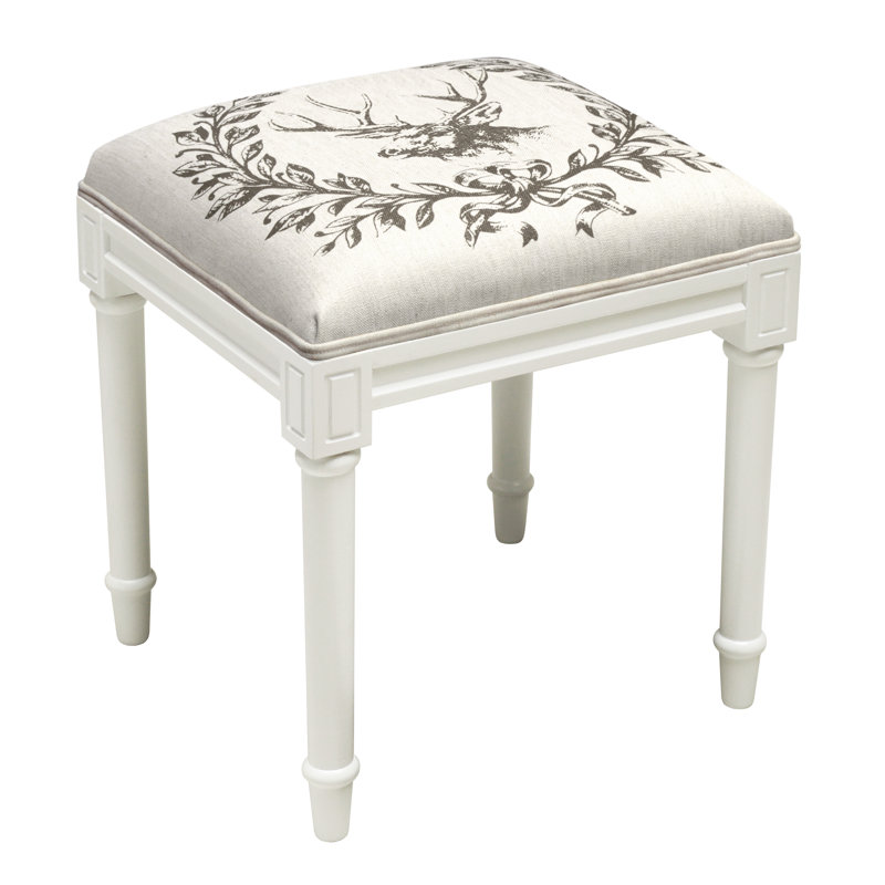 Solid Wood Accent Stool, White/Navy Blue