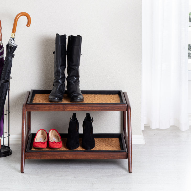 Support à bottes en bois massif de qualité supérieure avec tapis en fibre de coco naturelle - Rangement pour chaussures