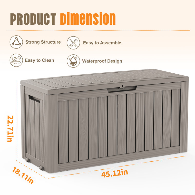  Emperic Design 43.3'' W 72 Gallon Water Resistant Resin Lockable Deck Box, Brown-Gray