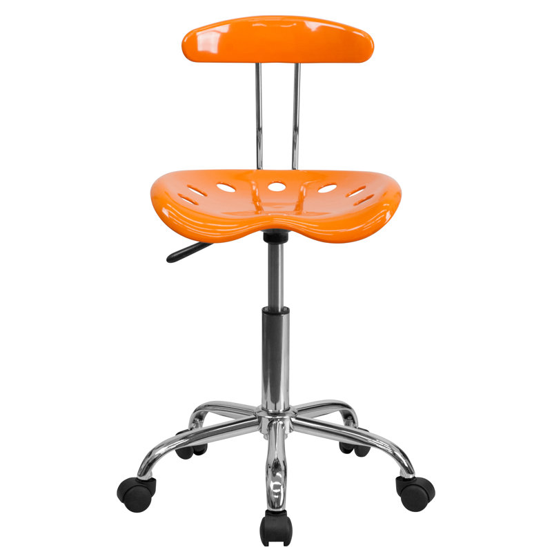 Vibrant Orange Chrome Swivel Task Chair with Tractor Seat, 20"