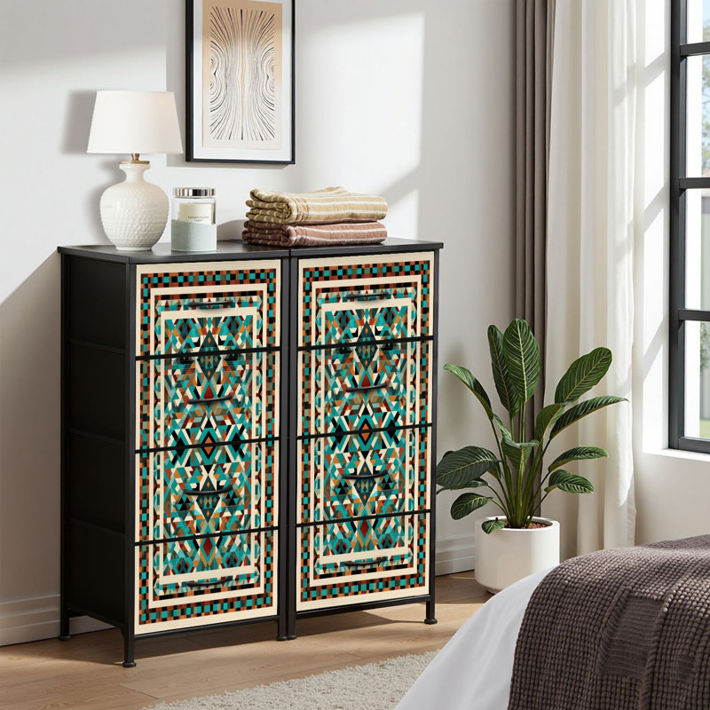 4 Drawer Dresser for Bedroom, Narrow Chest of Drawers, Wooden Top and Study Iron Frame 18"x37.5"-(WxH)