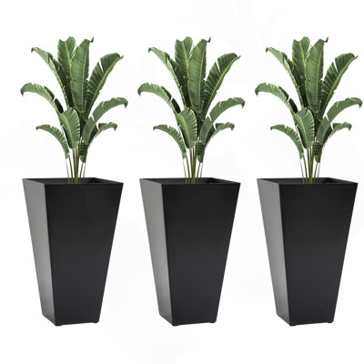 Outsunny Set Of 3 Tall Planters With Drainage Hole, 28" Outdoor Flower Pots, Indoor Planters For Porch Patio And Deck, Black