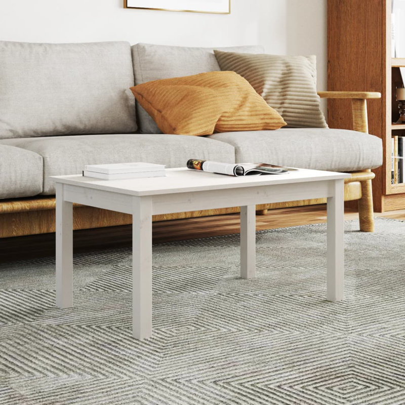 Simard Solid Wood Four Leg Coffee Table, White, 40cm H x 80cm W x 50cm D