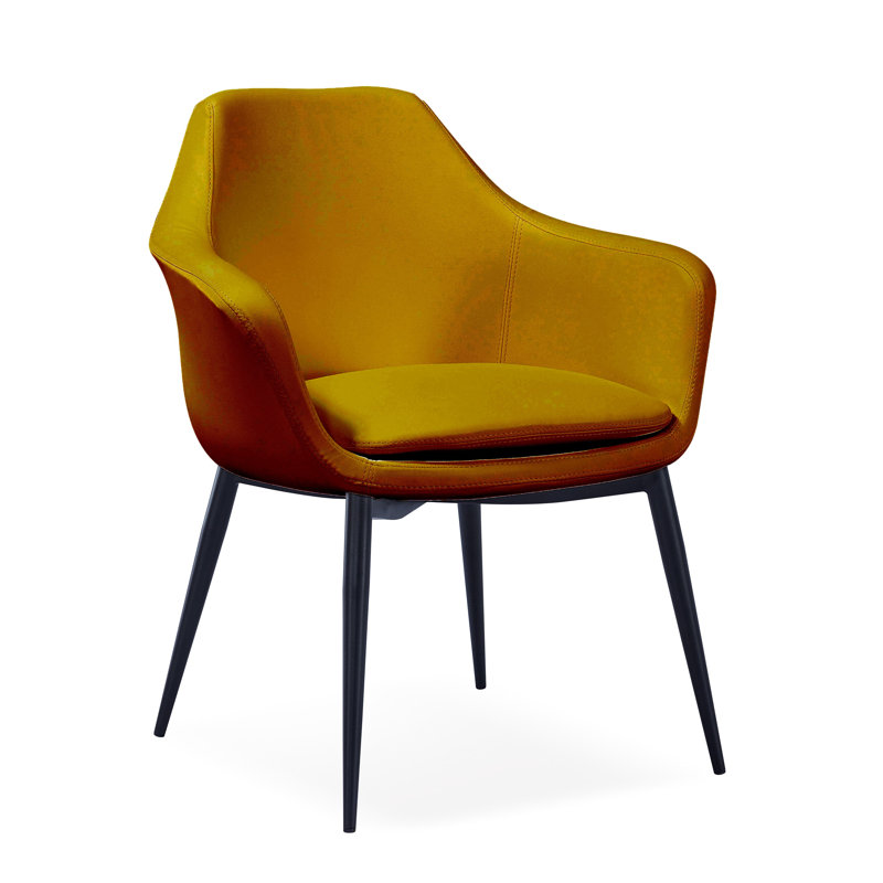 Chaise avec accoudoirs rembourrée Teegan, Noir, Abricot
