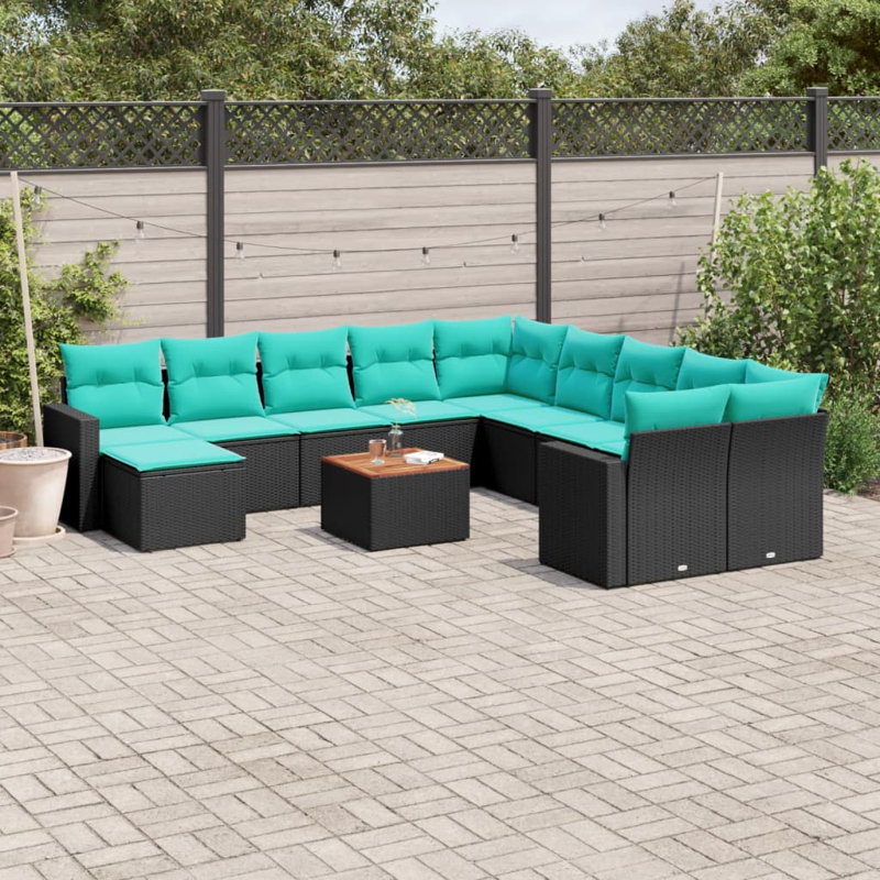 Ensemble de canapé de patio 12 pièces avec coussins en rotin de polyester, Bleu, Noir