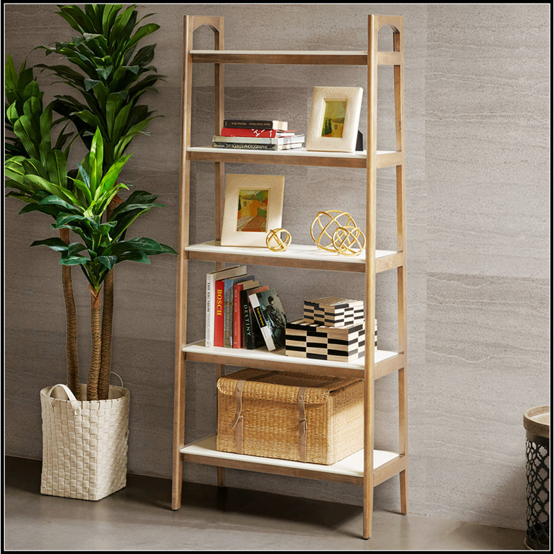 Bibliothèque Mid-Century à 5 tablettes avec rangement spacieux, idéale pour un décor moderne et classique, durable et élégant.