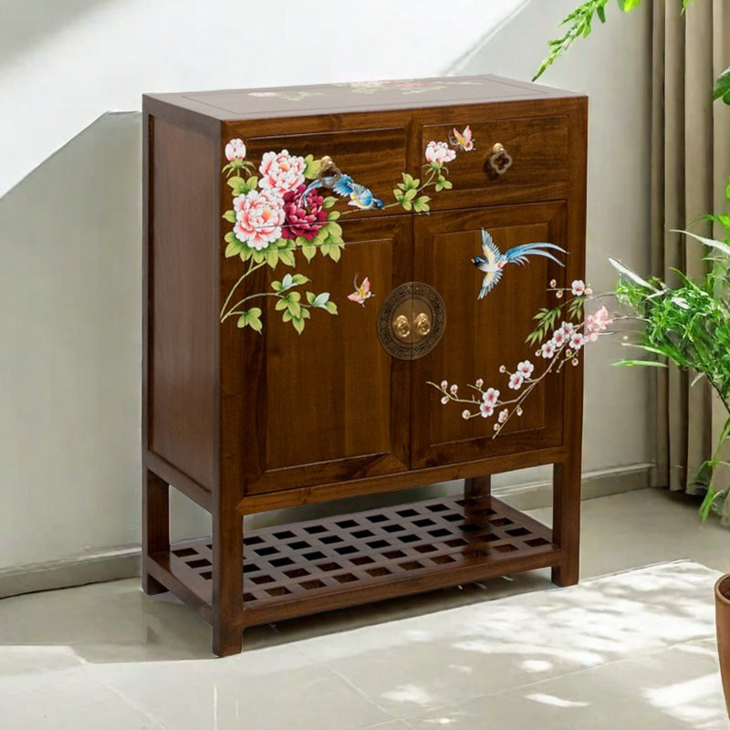 Camphor Wood Painted Shoe Cabinet 12 Pair Solid Wood Shoe Storage Cabinet