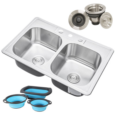 33.125'' L Double Bowl Stainless Steel Kitchen Sink