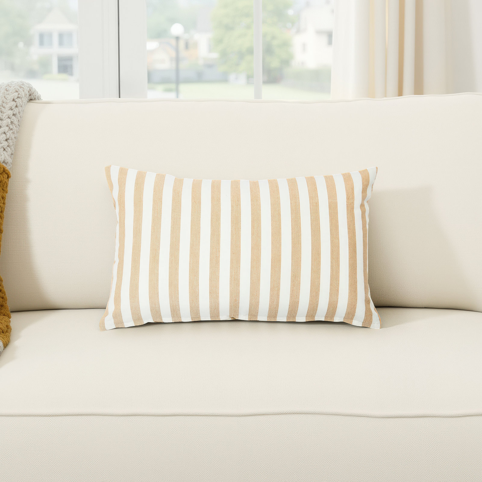 Maelle Cotton Lumbar Throw Pillow, Beige, Pillow Cover Only - No Insert