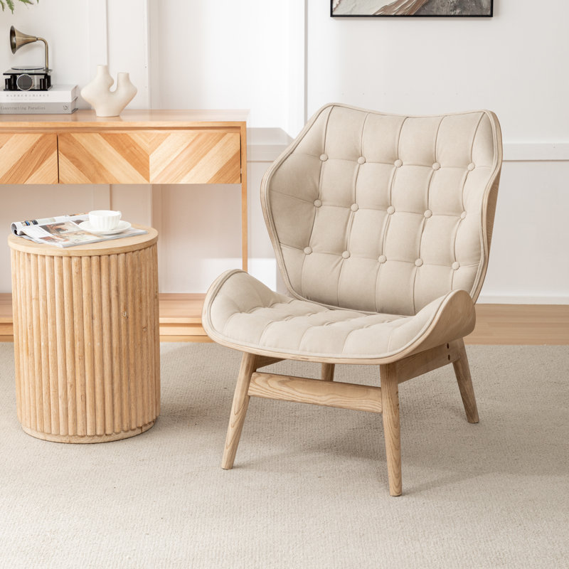Fauteuil à oreilles capitonné Jeyshan, Polyester brun clair
