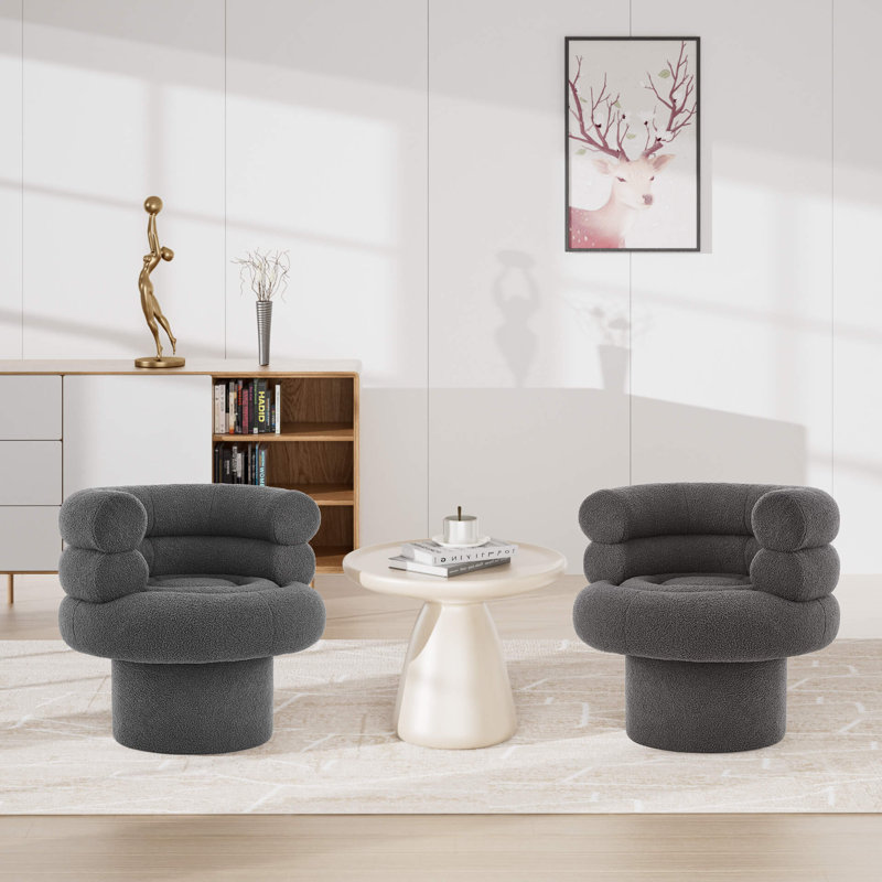 Fauteuil d'appoint rond rond en peluche 30 po 30 po Teddy, Ourson gris, 2
