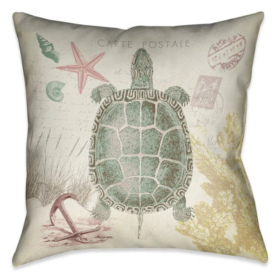 Coral Seaside Postcard Turtle Indoor Decorative Pillow