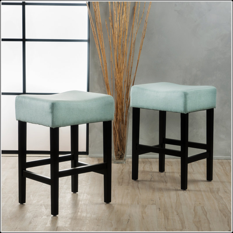 Set of 2, 26.75" Backless Fabric Counter Height Barstool, Light Blue