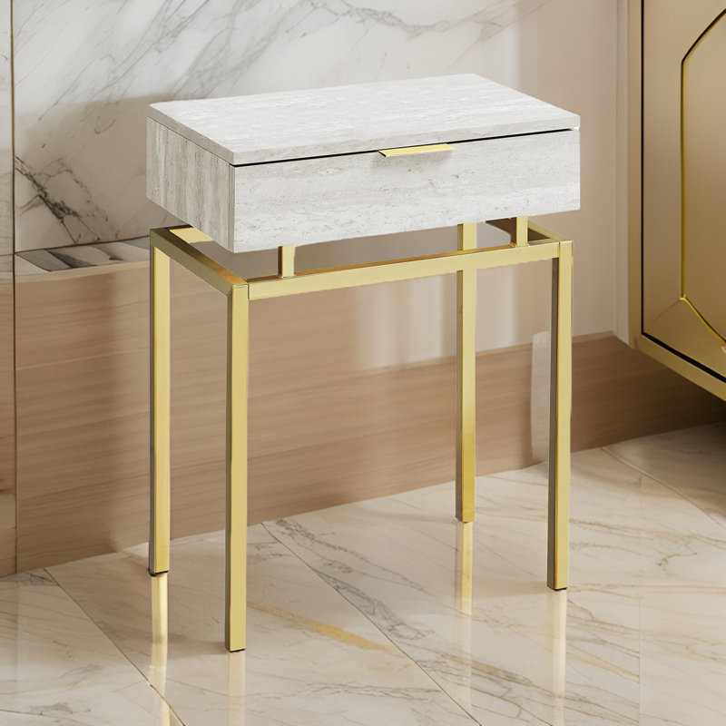 Table de bout d'appoint Desa, plateau supérieur l 13 po x 18 po, base en métal, Or, Beige