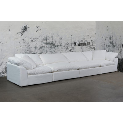 Mielke 176" Oversized Deep Lounge Cloud-Inspired Modular Slipcovered Sofa | Plush Cushions, Modern Minimalist Design