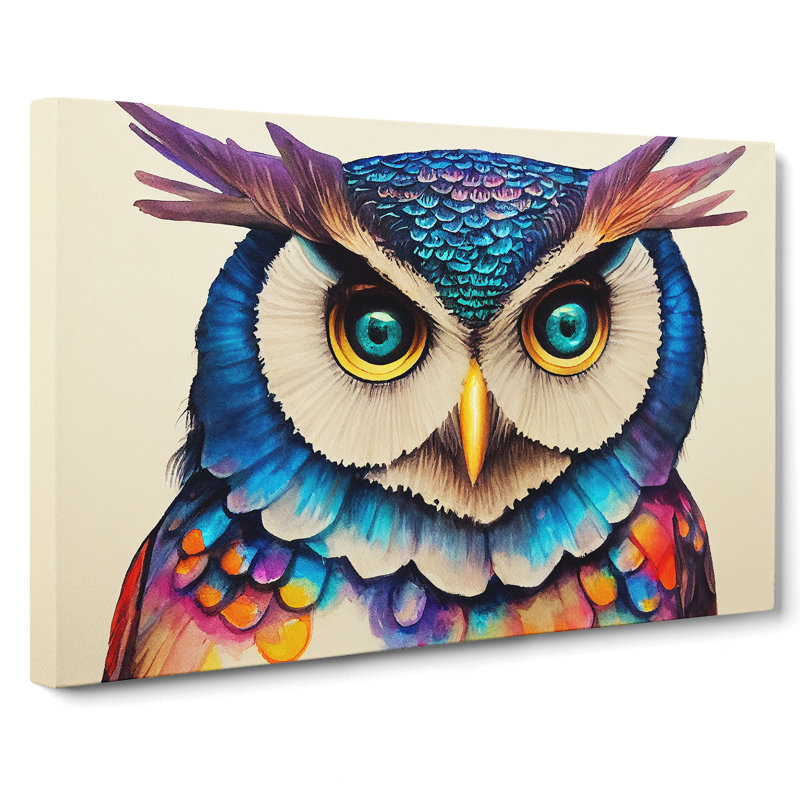Colourful Long Eared Owl - Wrapped Canvas, 35cm H x 50cm W x 3cm D