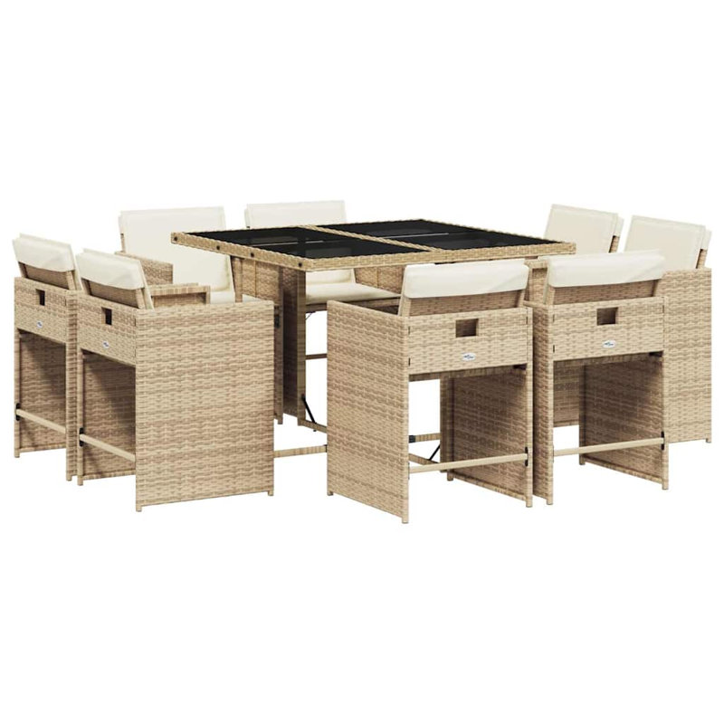 Patio Dining Set with, Cream White, 73cm H x 110cm W x 106cm D, Beige