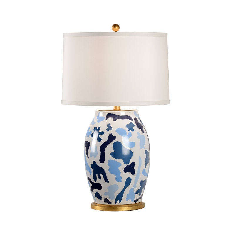 Lampe de table St.Germain 34 po bleus / glacis blanc / feuille d'or antique