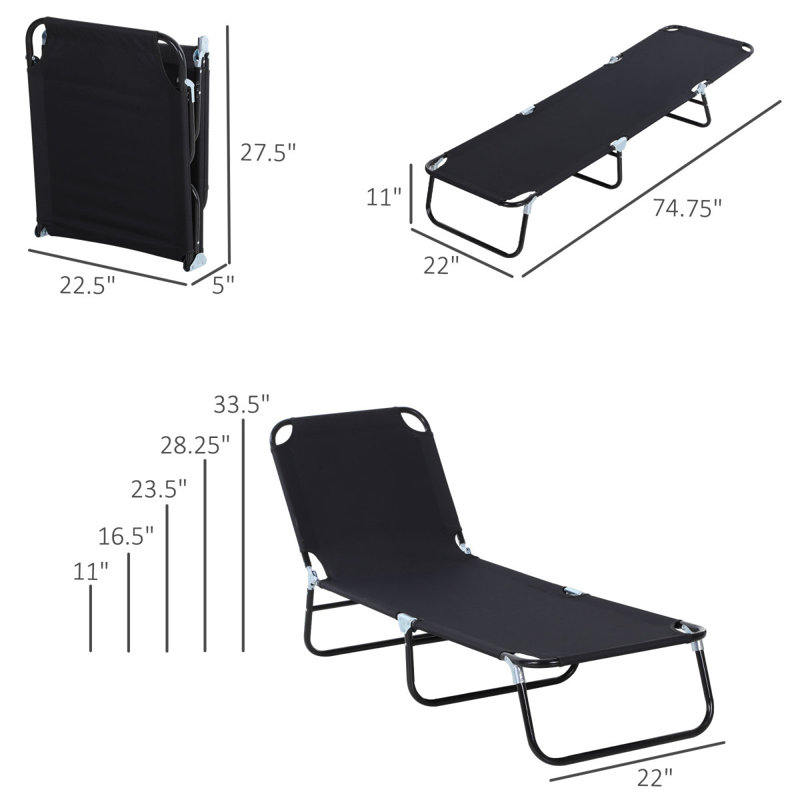Folding Chaise Lounge Pool Chairs, Outdoor Sun Tanning Chairs, Reclining Back, Steel Frame & Breathable Mesh For Beach, Yard, Patio, Black