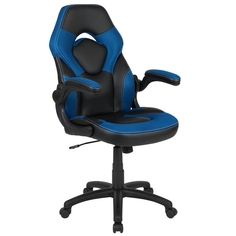 Ergonomic Adjustable Swivel Computer Gaming Chair with Flip-up Arms, Blue/Black