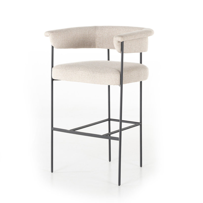 Carrie Upholstered Stool, Counter Stool (26.5" Seat Height), Light Camel Polyester, Solid