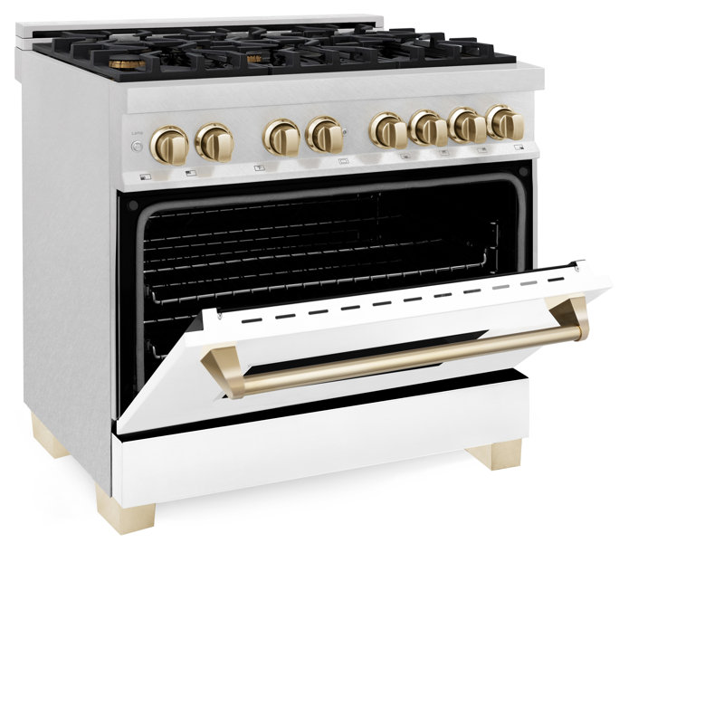 ZLINE Autograph 36" Legacy Dual Fuel Range, Gold Satin Stainless Steel