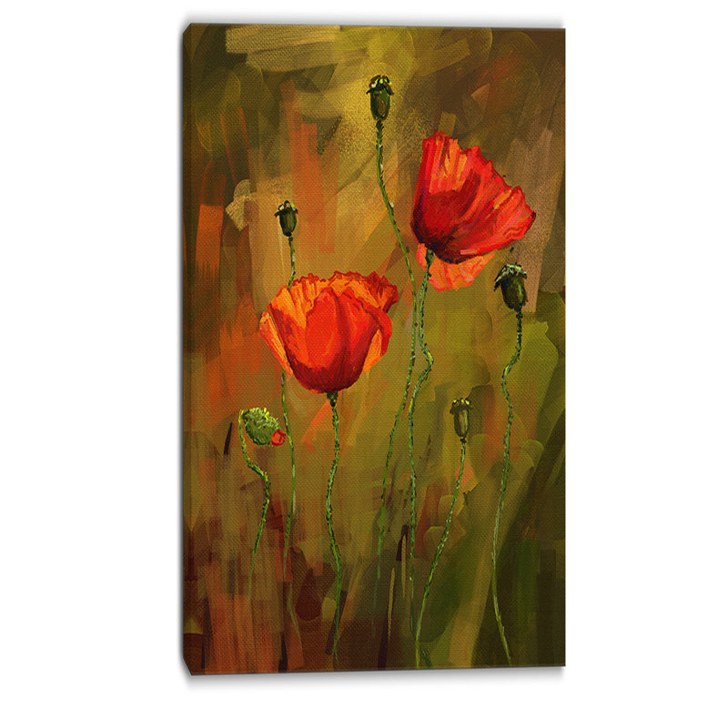 «Poppy Flowers», peinture, H 32 po x l 16 po x P 1 po, Toile tendue