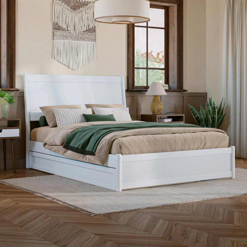Avdesh Solid Wood Sleigh Trundle Extra Bed, White, Full