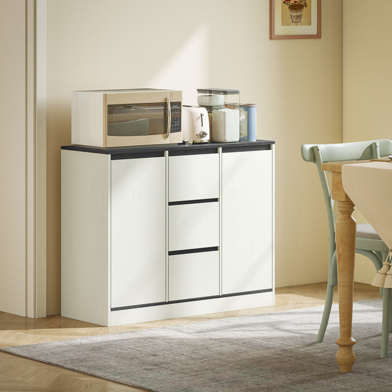 Buffet avec charnières à fermeture en douceur, armoire buffet, grain de bois blanc