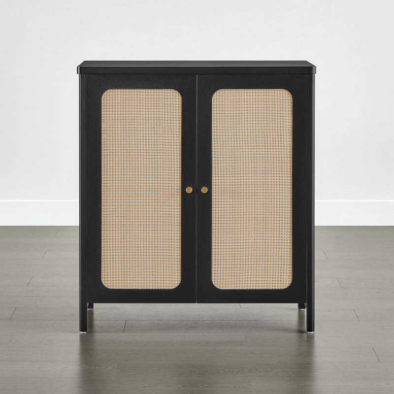63" W Modern Sideboard Buffet Cabinet  With Rattan Doors And Adjustable Shelves(Set Of 2), Black