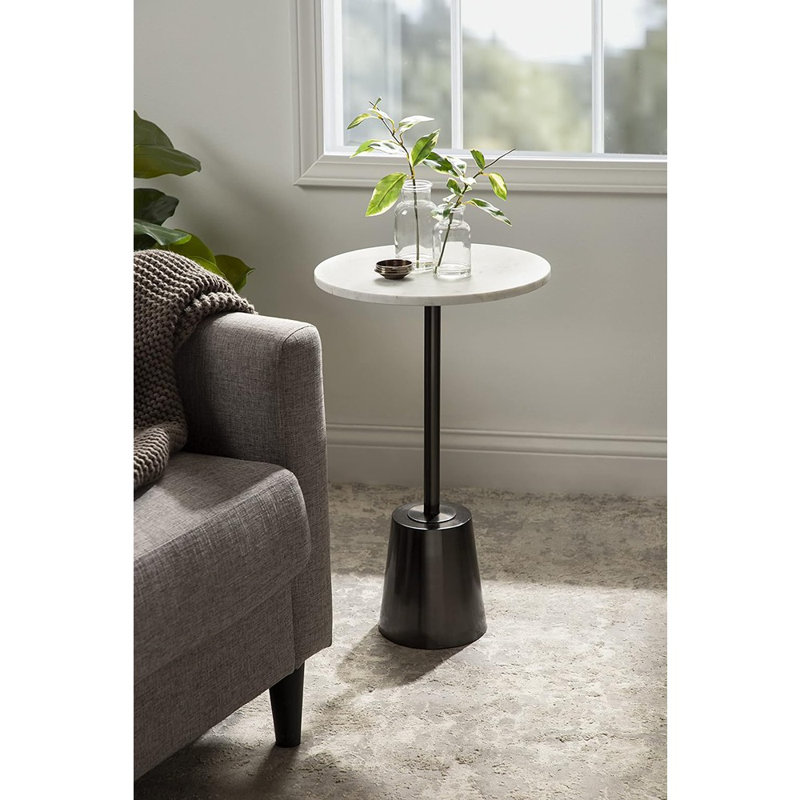 Cemil Marble Top End Table, Gold, White, 23.25" H x 14" W x 14" D