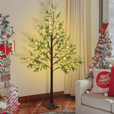 Arbre de Noël illuminé 5 pi avec lumières DEL chaudes, arbre de Noël artificiel avec branches réalistes pour la maison